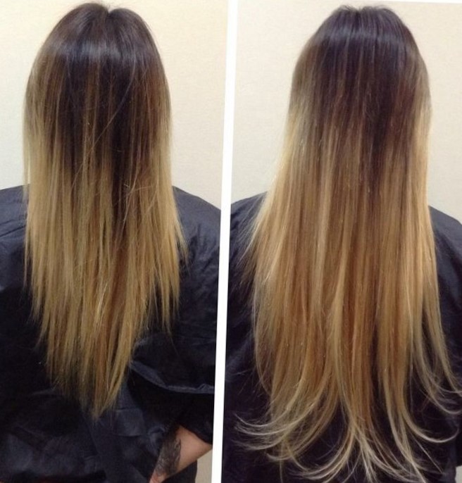 Наращивание волос - фото "до и после" Наращивание волос - фото "до и после"