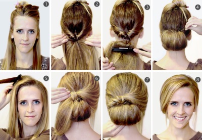 Прически высокий и низкий пучок на длинных волосах