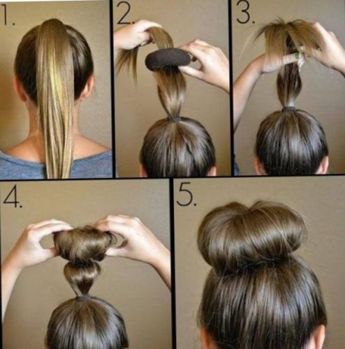 Причёски с бубликом на длинные волосы по шагам Причёски с бубликом на длинные волосы по шагам