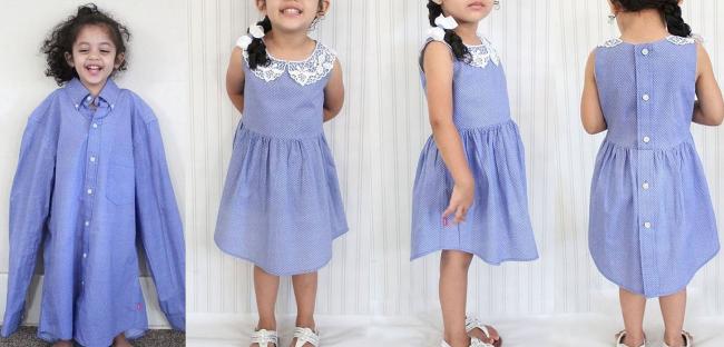 Детский сарафан, пошитый из мужской рубашки