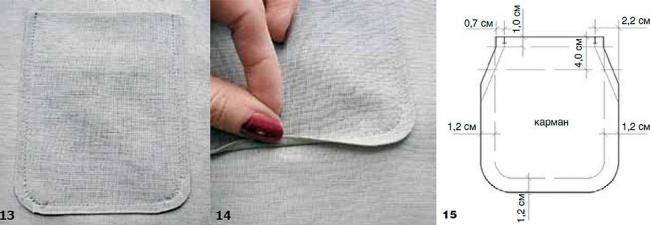 Карман с пристроченной подкладкой на основу