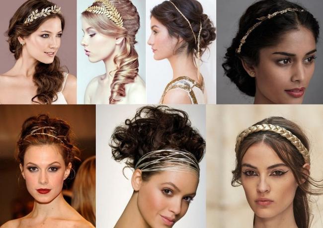 Греческие прически с использованием узких лент