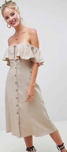 Платье миди на пуговицах с воланом