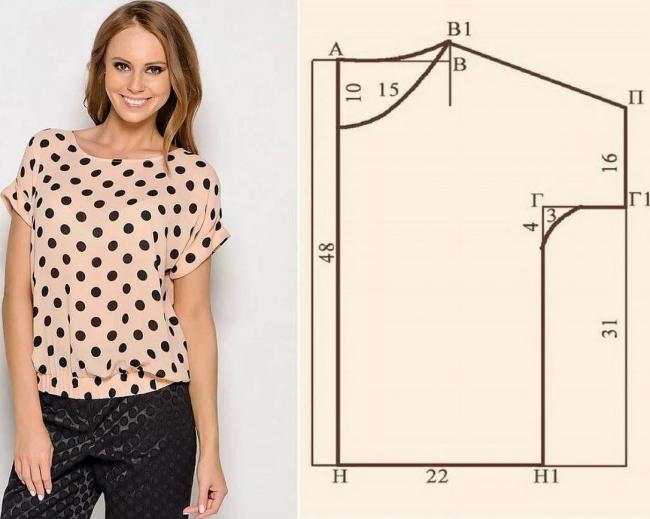 Выкройка блузки из трикотажа