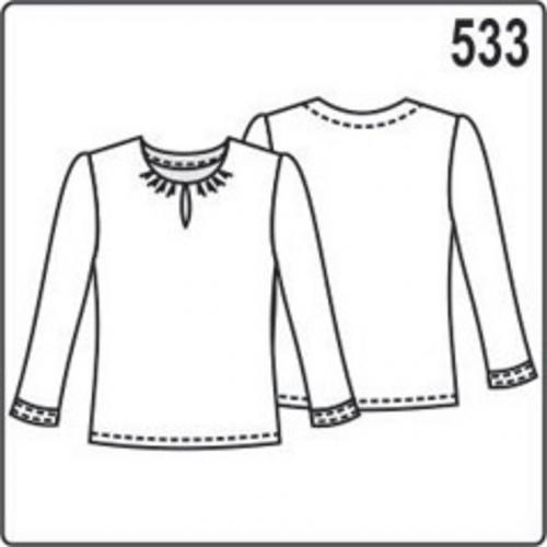 Схема блузки с длинным рукавом, сборкой