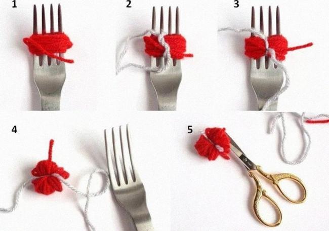Создаем помпон с помощью вилки