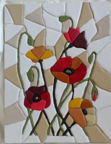 Кожаное панно с изображением цветов