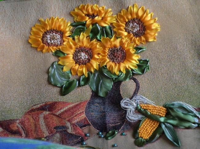 Подсолнух в стиле канзаши